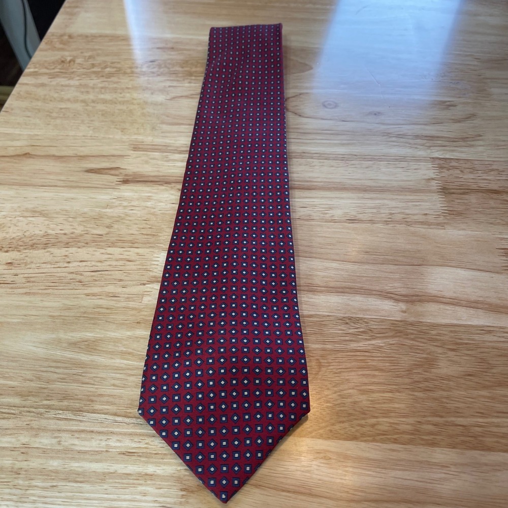 Vintage‎ Tommy Hilfiger Men's Silk Red Blue Geometric Pattern Classic Neck Tie